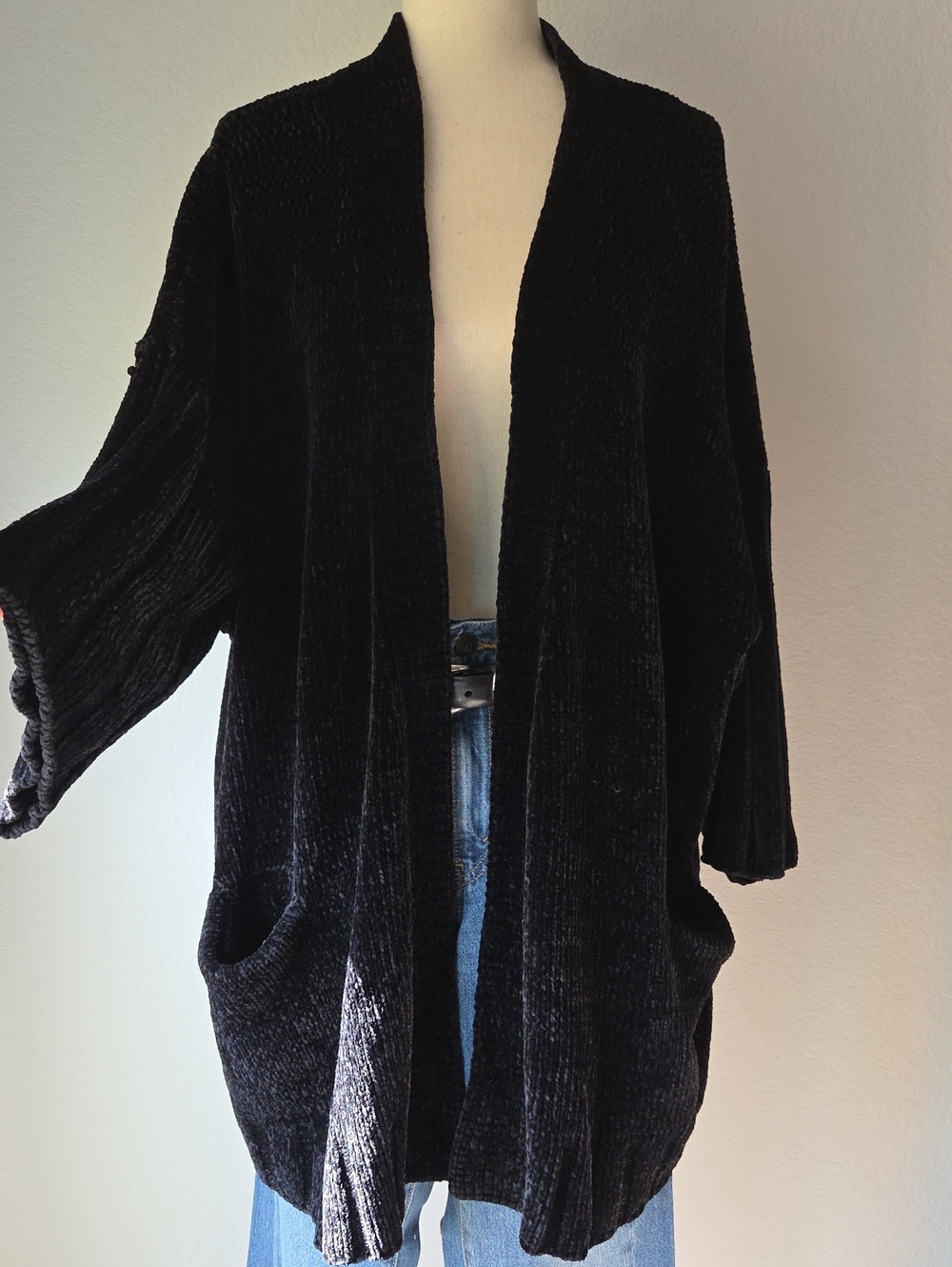 Anthropologie Moth Open Cardigan Chenille Sweater Coat Oversized Chenille Pocket
